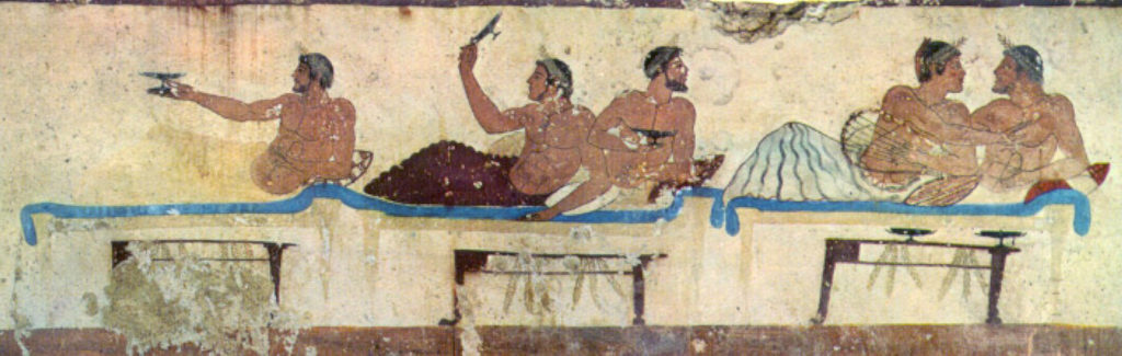 Darstellung eines griechischen Syposiums in einem Fresko aus Paestum